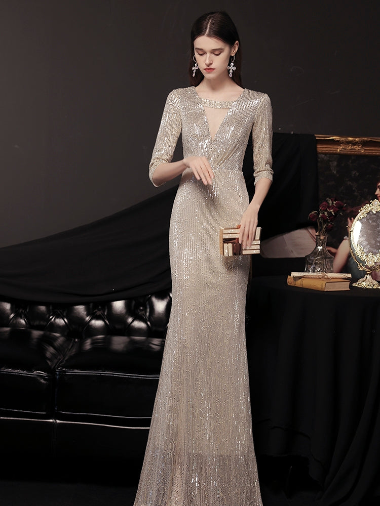 The Tiffin Champagne Long Sleeves Mermaid Gown
