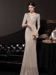 The Tiffin Champagne Long Sleeves Mermaid Gown