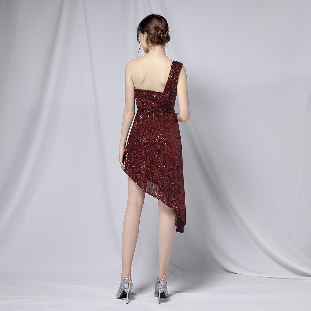 The Elisa Mae Off Shoulder Sleeveless Black / Wine Red Sequined Dress