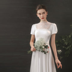 The Megan Wedding Bridal Short Sleeves Satin Gown