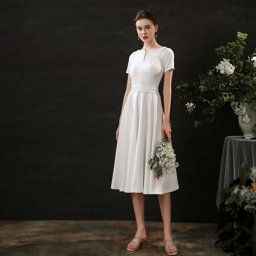 The Ristelle Wedding Bridal White Short Sleeve Dress