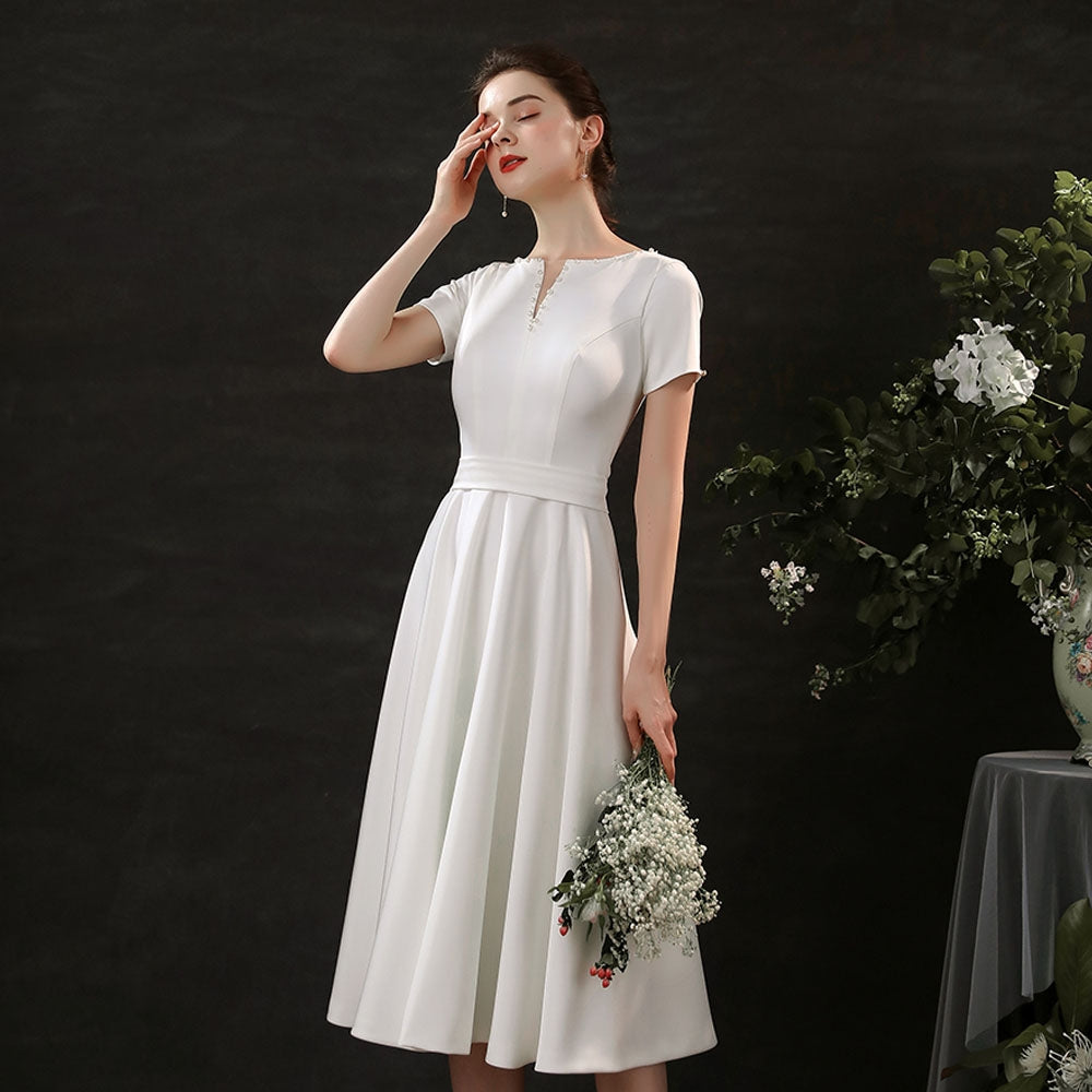 The Ristelle Wedding Bridal White Short Sleeve Dress