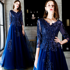 The Cassendra Blue Long Sleeves Gown