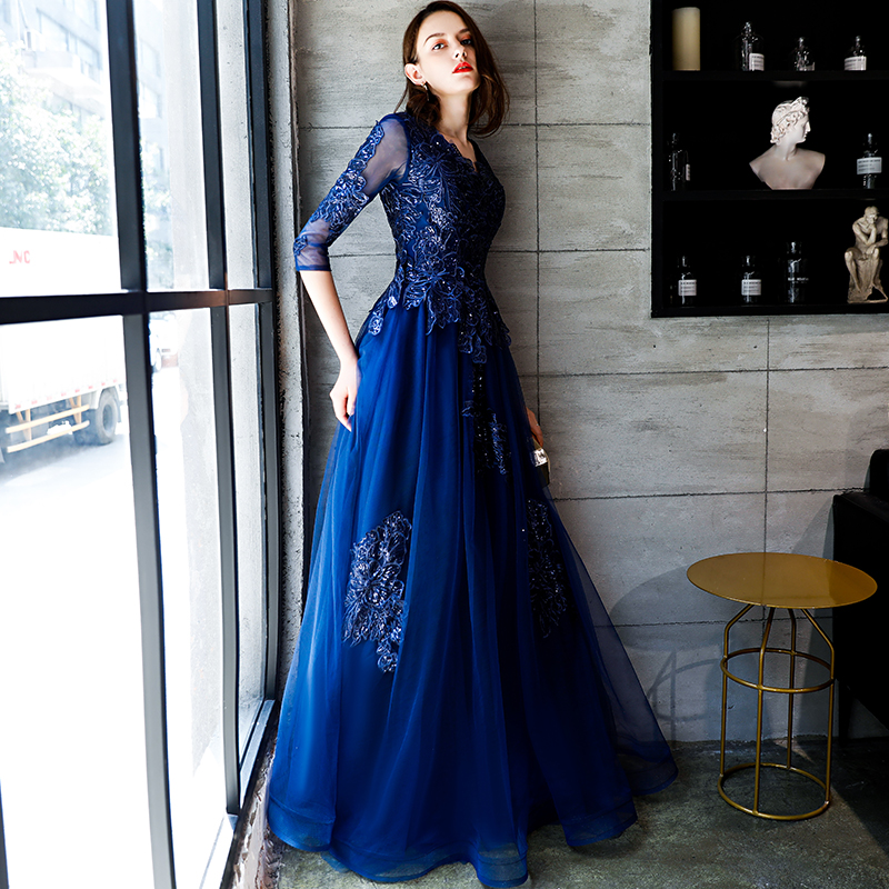 The Cassendra Blue Long Sleeves Gown