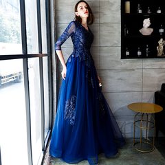 The Cassendra Blue Long Sleeves Gown