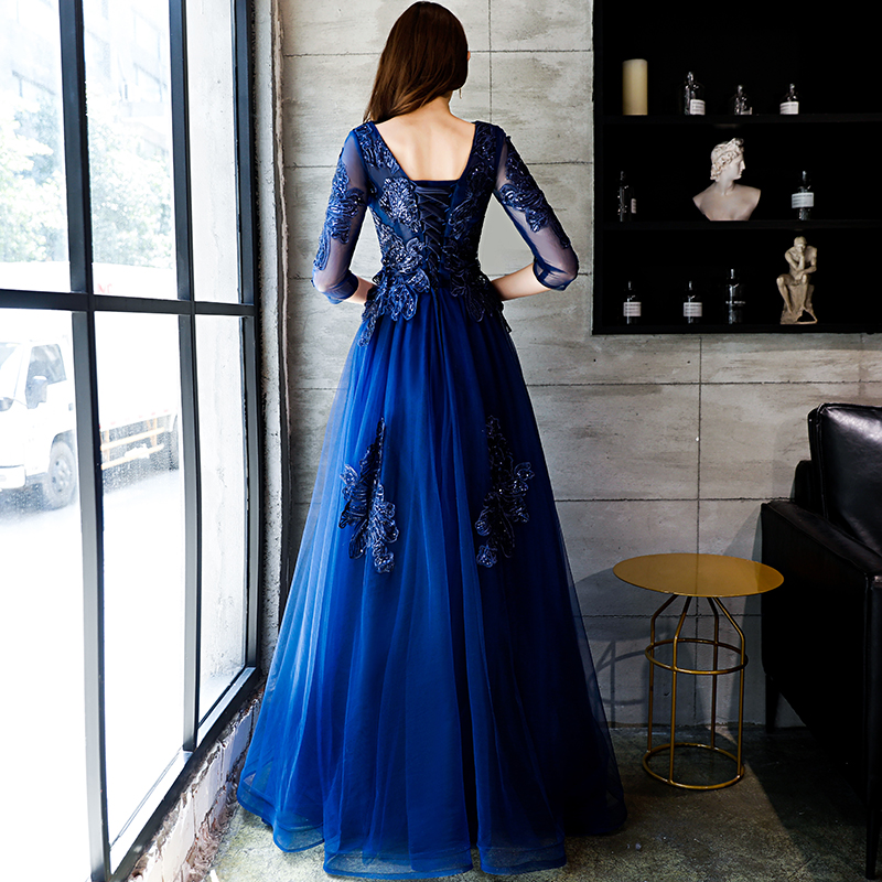 The Cassendra Blue Long Sleeves Gown