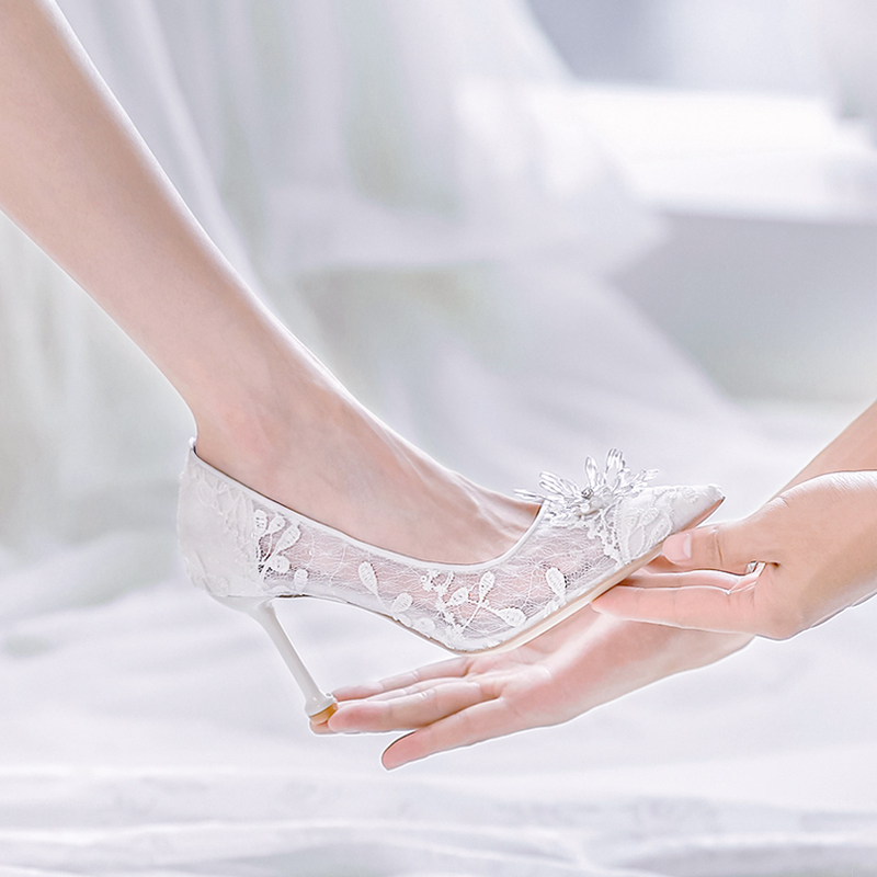 The Leily Grey Lace Heels