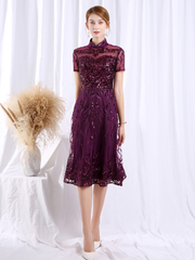 The Carena Mother-Of-Bride Purple Cheongsam High Collar Gown