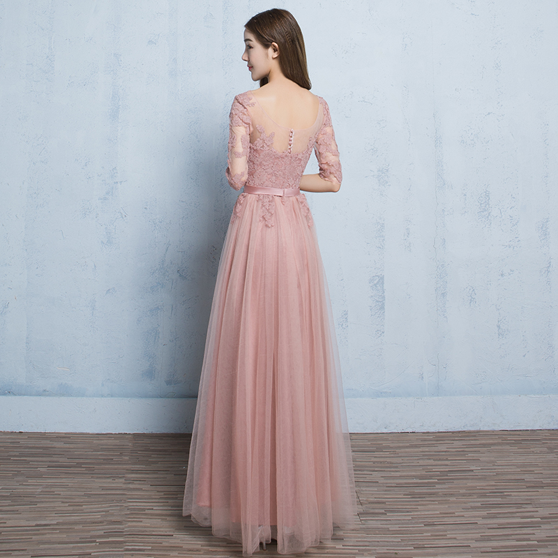 The Rosaelyn Pink lace Sleeves Long Evening Gown