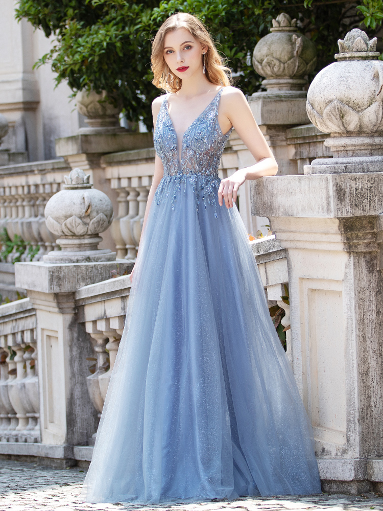 The Pennylia Blue Sequined Sleeveless Gown (Available in 2 Colours)