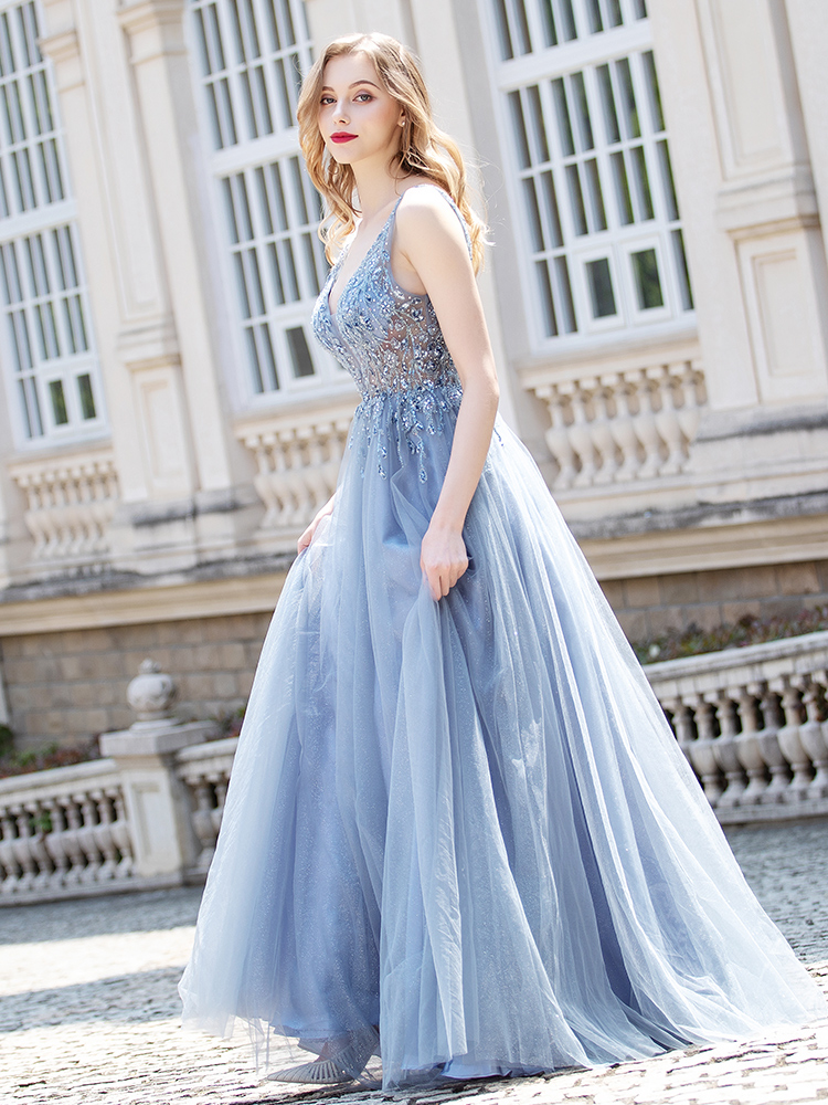 The Pennylia Blue Sequined Sleeveless Gown (Available in 2 Colours)