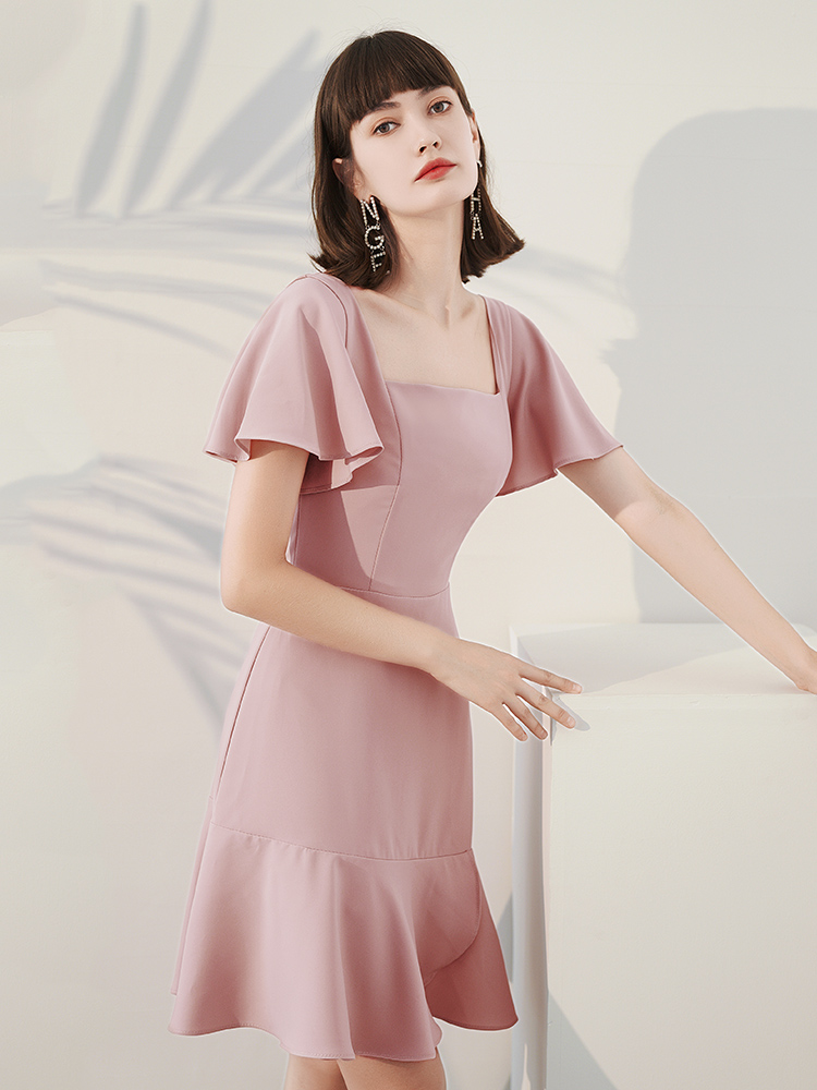 The Renee Pink Flare Sleeves Dress