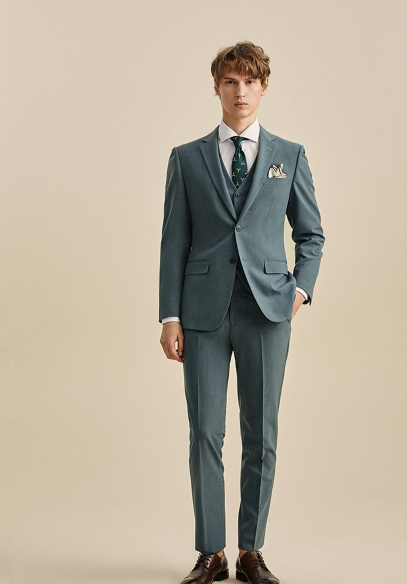 Clementine Groom Airy Blue Suit, Vest, Pants (3 Piece)