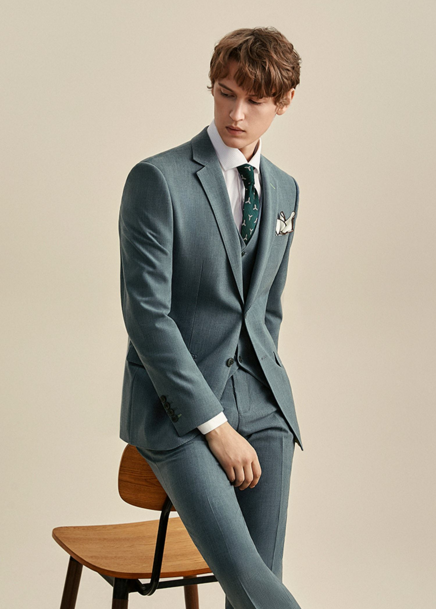 Clementine Groom Airy Blue Suit, Vest, Pants (3 Piece)