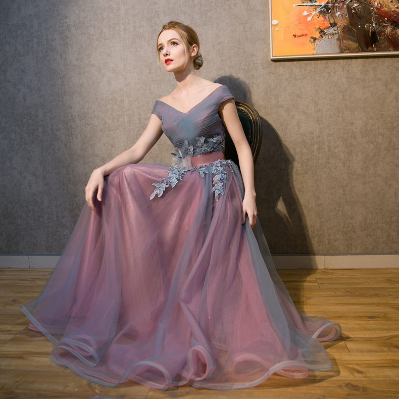 The Regalia Tulle Lace Off Shoulder Blue Gown