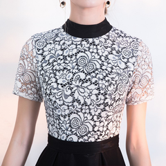 The Sophielle Black Lace Short Sleeves Gown