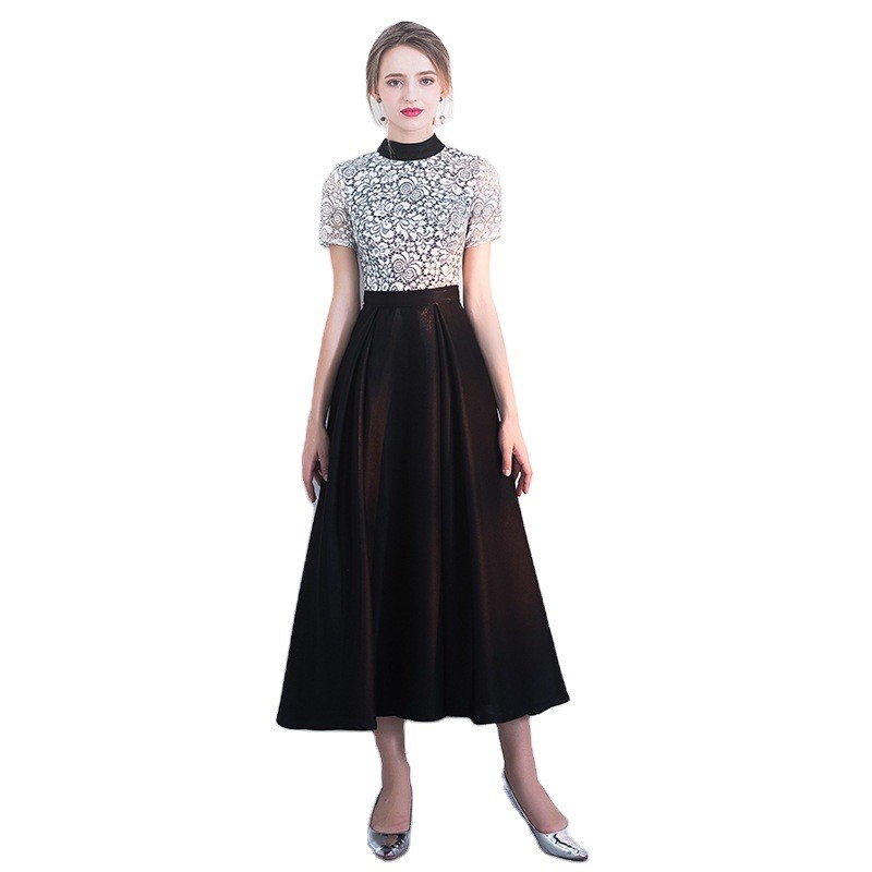 The Sophielle Black Lace Short Sleeves Gown
